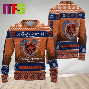 Real Women Love Football Smart Women Love The Chicago Bears NFL For Holiday Christmas Ugly Sweater