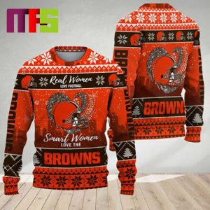 Real Women Love Football Smart Women Love The Cleveland Browns NFL For Holiday Christmas Ugly Sweater