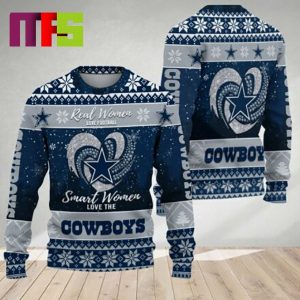 Real Women Love Football Smart Women Love The Dallas Cowboys NFL For Holiday Christmas Ugly Sweater
