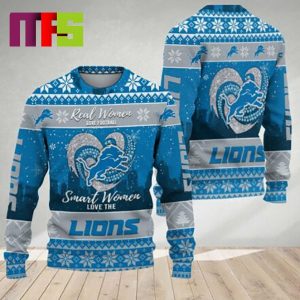 Real Women Love Football Smart Women Love The Detroit Lions NFL For Holiday Christmas Ugly Sweater