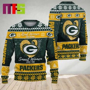 Real Women Love Football Smart Women Love The Green Bay Packers NFL For Holiday Christmas Ugly Sweater