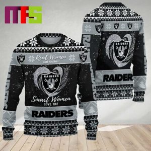 Real Women Love Football Smart Women Love The Las Vegas Raiders NFL For Holiday Christmas Ugly Sweater