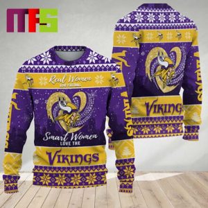 Real Women Love Football Smart Women Love The Minnesota Vikings NFL For Holiday Christmas Ugly Sweater