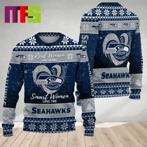 Real Women Love Football Smart Women Love The Seattle Seahawks NFL For Holiday Christmas Ugly Sweater