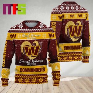 Real Women Love Football Smart Women Love The Washington Commanders NFL For Holiday Christmas Ugly Sweater