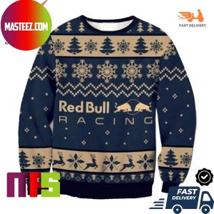 Red Bull F1 Racing Reindeer Snowflakes Pattern Ugly Christmas Sweater