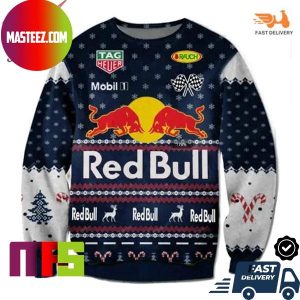 Red Bull F1 Racing Team Snowflake Pattern Unique Design For Holiday Ugly Christmas Sweater