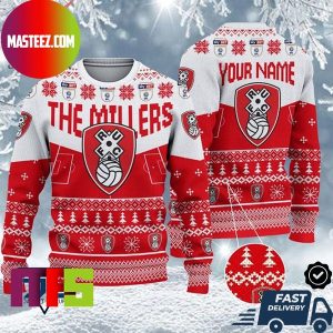 Rotherham United FC EFL Logo Snowflakes Pattern Custom Name Ugly Christmas Sweater Rotherham United FC EFL Logo Snowflakes Pattern Custom Name Ugly Christmas Sweater