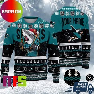 San Jose Sharks Mascot NHL Personalized Name Unique Design For Holiday Ugly Christmas Sweater