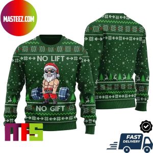 Santa NomLift No Gain Green Pattern For Holiday Ugly Christmas Sweater