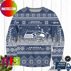 Seattle Seahawks Big Logo Snowflake Pattern For Holiday Ugly Christmas Sweater