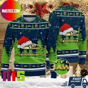 Seattle Seahawks Christmas Hat Seahawks Logo Pattern Best For Holiday Ugly Christmas Sweater