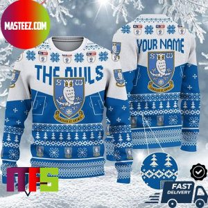 Sheffield Wednesday EFL Logo Snowflakes Pattern Custom Name Ugly Christmas Sweater Sheffield Wednesday EFL Logo Snowflakes Pattern Custom Name Ugly Christmas Sweater