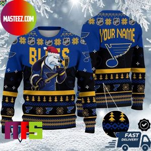 St Louis Blues Mascot NHL Personalized Name Unique Design For Holiday Ugly Christmas Sweater