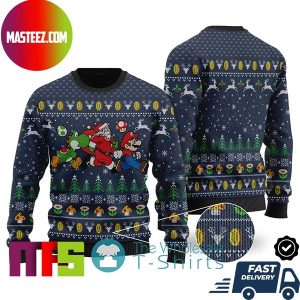 Super Mario And Santa Reindeer Pattern For Holiday Ugly Christmas Sweater