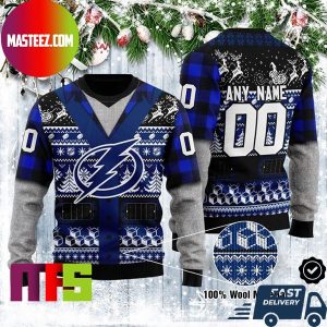 Tampa Bay Lightning Logo NHL Personalized Reindeer Pattern Ugly Christmas Sweater
