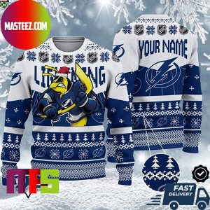 Tampa Bay Lightning Mascot NHL Personalized Name Unique Design For Holiday Ugly Christmas Sweater