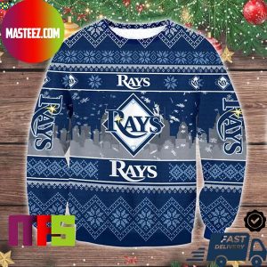 Tampa Bay Rays MLB Big Logo Snowflake Pattern For Holiday Ugly Christmas Sweater