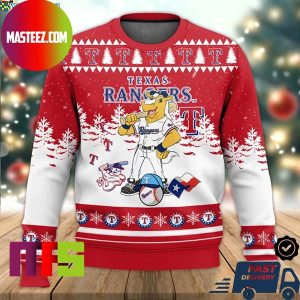 Texas Rangers Mascot MLB Rangers Logo Pattern For Holiday Ugly Christmas Sweater