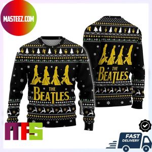 The Beattles Yellow Abbey Road Album Reindeer Pattern Ugly Christmas Sweater