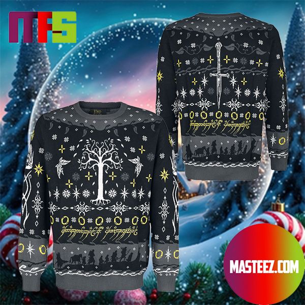 The Lord Of The Rings Tree Of Gondor Black And Grey Pattern Ugly Christmas Sweater