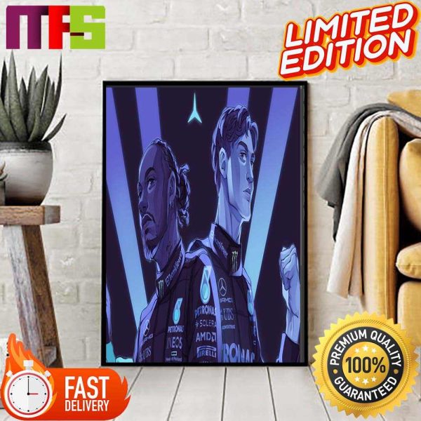 The Mercedes AMG F1 Duo To Las Vegas GP Lewis Hamilton And George Russell Home Decor Poster