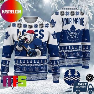 Toronto Maple Leafs Mascot NHL Personalized Name Unique Design For Holiday Ugly Christmas Sweater