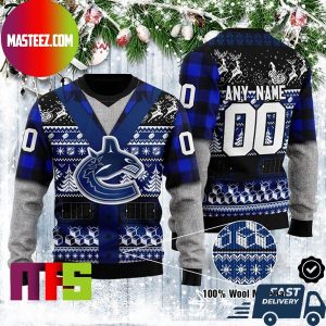 Vancouver Canucks Logo NHL Personalized Reindeer Pattern Ugly Christmas Sweater