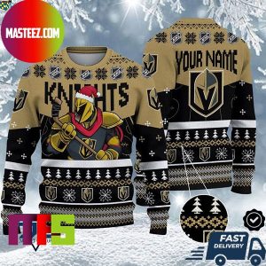 Vegas Golden Knights Mascot NHL Personalized Name Unique Design For Holiday Ugly Christmas Sweater