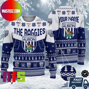 West Bromwich FC EFL Logo Snowflakes Pattern Custom Name Ugly Christmas Sweater West Bromwich FC EFL Logo Snowflakes Pattern Custom Name Ugly Christmas Sweater