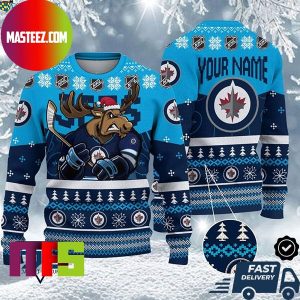 Winnipeg Jets Mascot NHL Personalized Name Unique Design For Holiday Ugly Christmas Sweater
