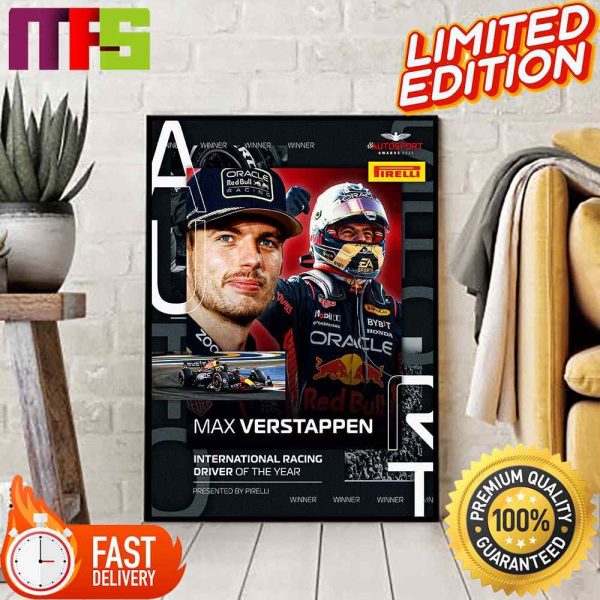 F1 Max Verstappen Wins International Racing Driver Of The Year 2023 Award Canvas Poster