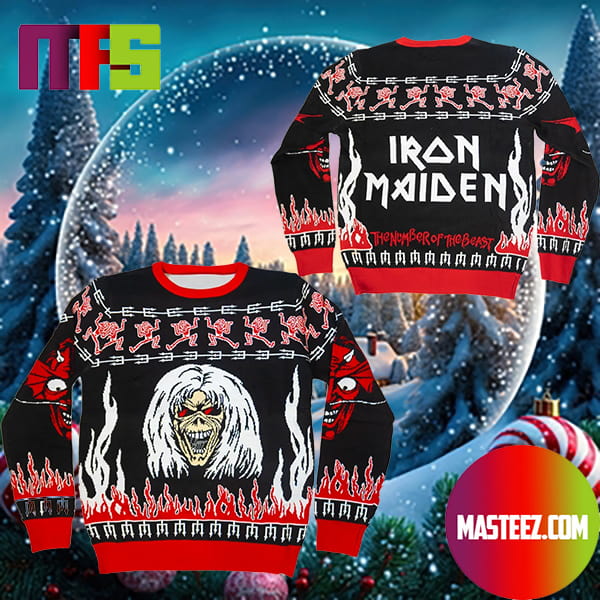 Iron Maiden The Number Of The Beast With Eddie The Head Ugly Christmas Sweater