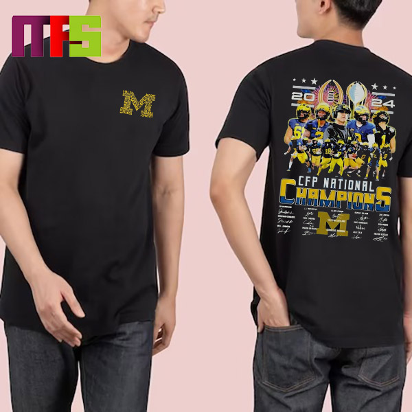 2024 CFP National Champions Michigan Wolverines With Players Signatures Essentials T-Shirt