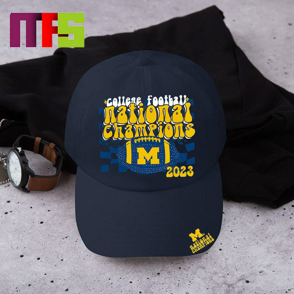 College Football Playoff 2023-2024 National Champions Michigan Wolverines Cartoon Text Hat Cap