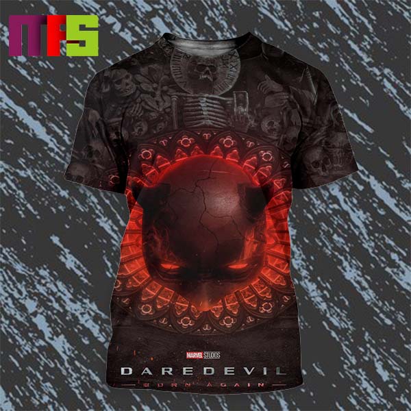 Daredevil Born Again Red Fire Daredevil Mask Skulls All Over Print Shirt
