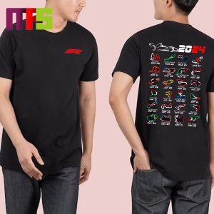 Formula 1 F1 2024 Formula Racing Car Calendar Race Tracks Circuits Country Flags Colors Two Sided T-Shirt