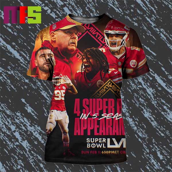 Kansas City Chief 4 Super Bowl Appearances In 5 Seasons All Over Print Shirt