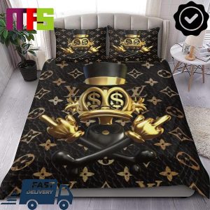 Louis Vuitton Disney Golden Scrooge McDuck Dollar Sign Eyes Luxury Bedding Set