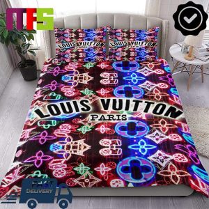 Louis Vuitton Paris Colorful Neon Light Home Decor Bedding Set