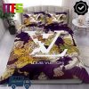 Louis Vuitton White Logo With Pink And Golden Roses Black Background Home Decor Bedding Set