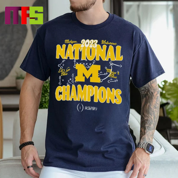 Michigan Wolverines 2023-2024 CFP National Champions Cartoon Tactics Let’s Go Blue Essentials T-Shirt
