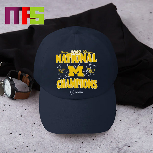 Michigan Wolverines 2023-2024 CFP National Champions Cartoon Tactics Let’s Go Blue Hat Cap
