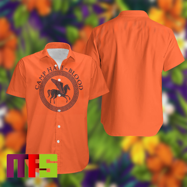 Percy Jackson And The Olympians Camp Half Blood Orange Button Up Hawaiian Shirt