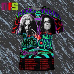 Rob Zombie And Alice Cooper Freaks On Parade 2024 Tour Date All Over Print Shirt