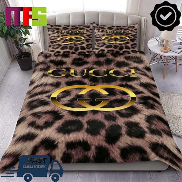 Gucci Leopard Fur Pattern With Golden Logo Luxury Bedding Set