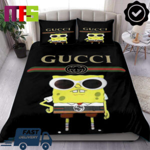 Gucci Spongebob Squarepant In Black Background Home Decor Bedding Set
