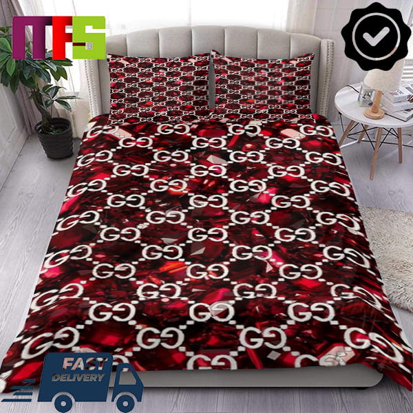 Gucci With GG Monogram With Red Ruby Background Home Decor Bedding Set