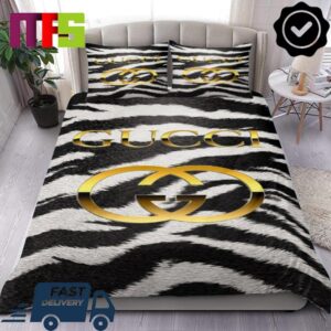 Gucci Zebra Fur Pattern With Golden Logo Luxury Bedding Set