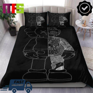 Kaws Dissected Black And White Lines In Black Background Luxury Bedding Set